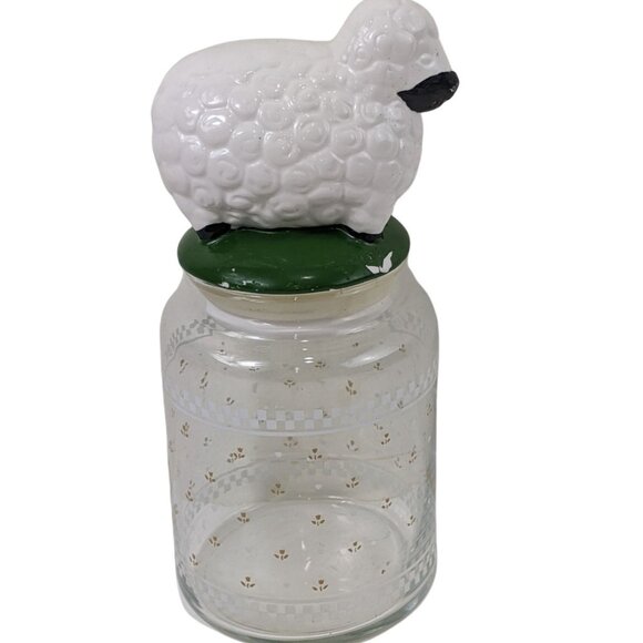 Ceramic Sheep Lid Glass Jar With Gold Floral Pattern For Storage Or Decor - Picture 4 of 8